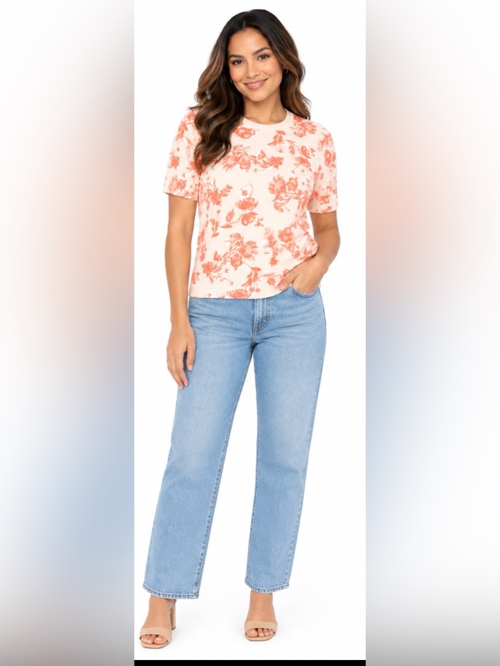 Ted Baker Floral Short Sleeve Sweater XL spring summer lightweight cottagecore